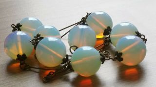 Czech Round Moonstone Glass Bead Necklace Vintage Deco Style