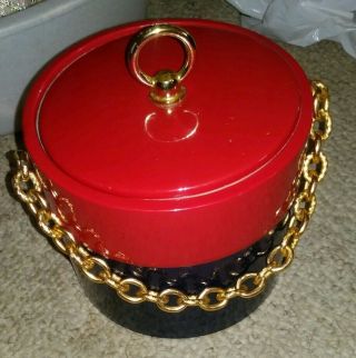 Vintage Georges Briard Ice Bucket Red Blue Vinyl Gold Chain Mid Century Rare