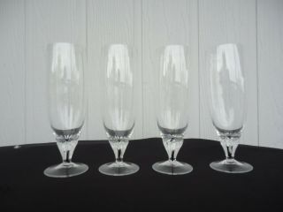 4 Vintage Art Deco Bohemia Belfor Crystal Black Stem Core Champagne Flutes Glass