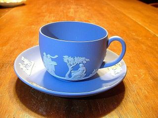 Vintage Wedgwood Blue Jasperware Grecian Cup & Saucer