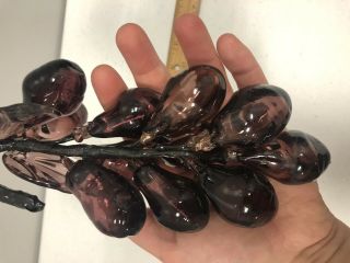 Vtg Glass Grape Cluster w Leaves Purple Hand Blown - 7.  5 
