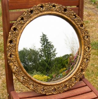Vintage Convex Gold Frame Mirror Ornate Swirl Frame Round Mirror