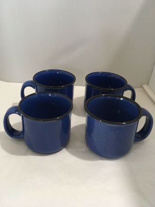 Vintage Marlboro Unlimited Coffee Mugs Blue Speckled Stoneware Set Of 4 190943