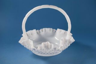 Vtg Fenton Glass Hobnail Basket White Milk Glass 3