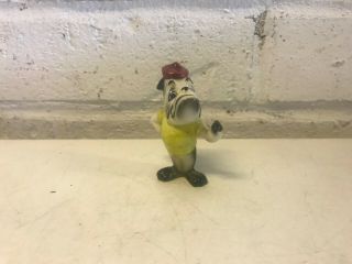 Vintage English Bulldog Figurine Porcelain Standing Red Hat Yellow Shirt