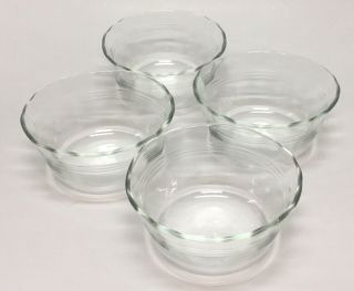 Set Of 4 Vintage Clear Pyrex Custard Cups Scalloped Edge 3 Rings 463 / 175ml