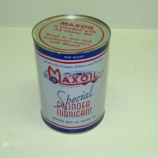 Vintage Maxoil Special Cylinder Lubricant Motor Oil 1 Quart Full Can