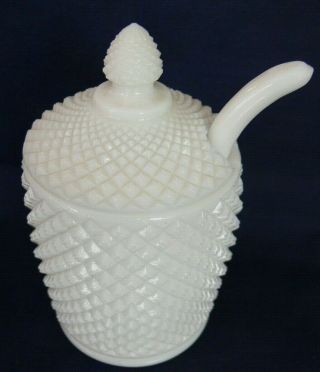 Vintage Milk Glass Covered Jam / Jelly Jar With Ladle / Spoon
