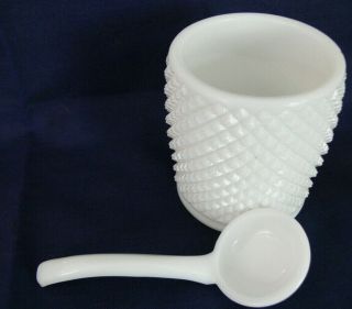Vintage Milk Glass Covered Jam / Jelly Jar with Ladle / Spoon 3