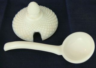 Vintage Milk Glass Covered Jam / Jelly Jar with Ladle / Spoon 5