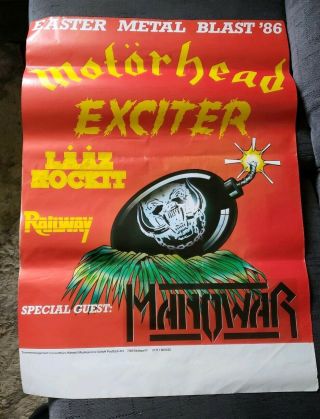 Rare Easter Metal Blast 1986 Vintage Motorhead Manowar Concert Poster