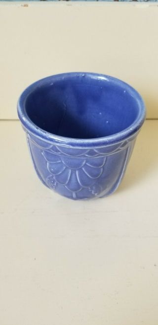 Vintage Art Deco Shawnee Art Pottery Blue Planter 3 Footed 2