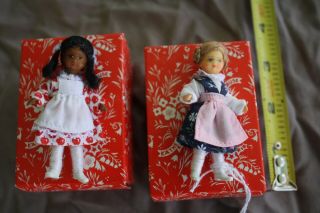 2 Vintage 1990s Kathe Kruse 2 1/2 " Mini Doll Pins W/ Box Lid Miniature Cloth