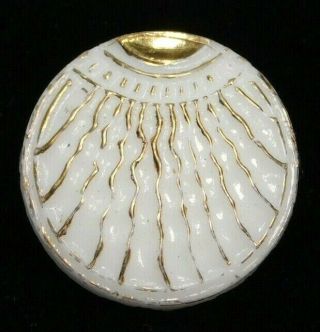 Antique Vintage Button Clam Design In White Glass W Gold I