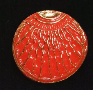 Antique Vintage Button Clam Design In Red Glass W Gold I