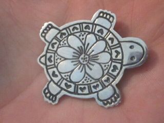 Vintage 925 Sterling Silver Turtle Brooch Made In Mexico Marked Efs