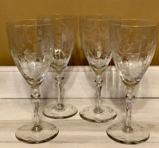 Vintage Etched Optic Crystal Large Wine Or Water Goblets
