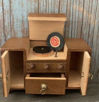 Vintage Mcm Dollhouse Console Stereo Record Player Shackman Wood Furniture