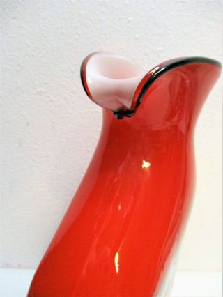 Hand Blown Vase Red Rainbow Colors Vase Art Swirl Pontil Rare VINTAGE 10 
