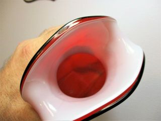 Hand Blown Vase Red Rainbow Colors Vase Art Swirl Pontil Rare VINTAGE 10 
