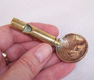 Vintage/antique Ww1 Copper & Brass Trench Art Penny Whistle Caddy Spoon - 1915