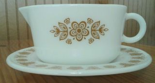 Vintage Pyrex Gravy Boat with Underplate Butterfly Gold 2 Pc.  Set EUC 2
