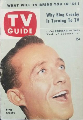 1954 January 1 - 7 Bing Crosby No Label Vintage Tv Guide
