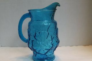 Vintage Anchor Hocking Blue Glass Rainflower Iced Tea Pitcher - 64 Ounces