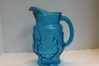 Vintage Anchor Hocking Blue Glass RAINFLOWER Iced Tea Pitcher - 64 ounces 3