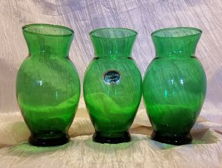 Vintage Anchor Hocking 6 3/8 In.  Forest Green Flared Vases - Set Of 3,  1957 - 1965