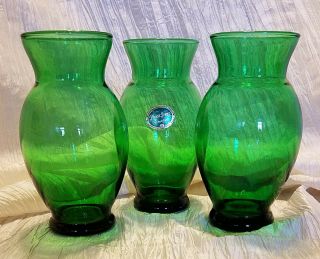 Vintage Anchor Hocking 6 3/8 in.  Forest Green Flared Vases - Set of 3,  1957 - 1965 3