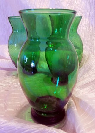 Vintage Anchor Hocking 6 3/8 in.  Forest Green Flared Vases - Set of 3,  1957 - 1965 4