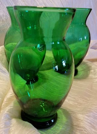 Vintage Anchor Hocking 6 3/8 in.  Forest Green Flared Vases - Set of 3,  1957 - 1965 5