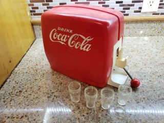 Vintage Plastic Coca Cola Toy Soda Fountain With 4 Glasses 1950s