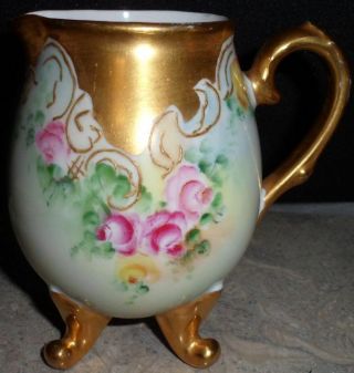 Vintage Hand Painted China Creamer Footed Cream Pitcher Gold Accent Bavaria J&c