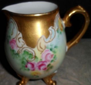 Vintage Hand Painted China Creamer Footed Cream Pitcher Gold Accent Bavaria J&C 2