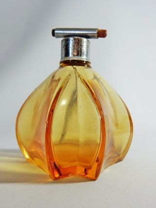 Vintage Retro Art Deco Amber Glass Perfume Bottle Atomiser Geometric Shape