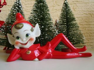 Vintage Large Ceramic Elf/pixie Laying On Side Christmas Figurine