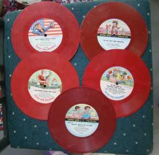 5 Vintage Peter Pan Childrens Records Red Vinyl 78/45 1950’s
