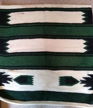 Vintage Wool Saddle Blanket 32x34 Green Black Cream Southwest Design
