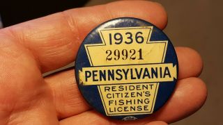 1936 Pa Pennsylvania Fishing License Resident Button