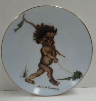 Vintage Brownie Downing Wall Plate Aboriginal Boy Frill Lizard Australia Pottery