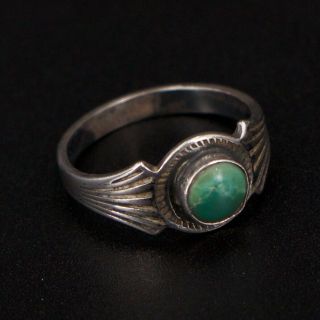 Vtg Sterling Silver Navajo Fred Harvey Era Turquoise Baby Ring Size 1.  75 - 1.  5g