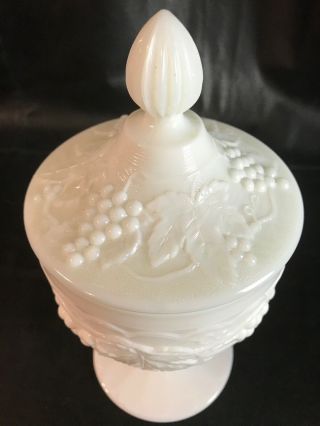 White Milk Glass Large Grapevine Footed Candy Compote Dish with Lid vintage EUC 2