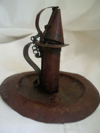 Rare Vintage Antique Copper Hammered Candle Holder Chamber Stick Folk Art 1800s