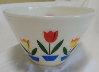 Vintage Fire King Fireking 8 1/2 " Colorful Tulips Mixing Bowl Made In Usa