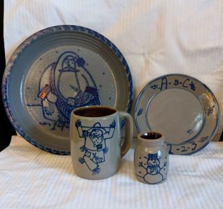 Vintage Beaumont Brothers Pottery Plate Mug & Spice Croc