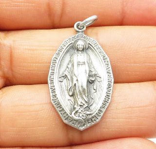 925 Sterling Silver - Vintage Virgin Mary Religious Prayer Pendant - P7534