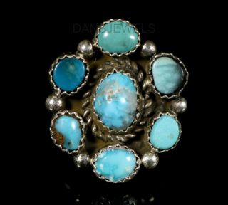 Dainty Old Pawn Vintage Navajo Cluster Sterling & Natural Turquoise Ring Sz 6
