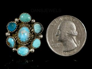 Dainty Old Pawn Vintage NAVAJO Cluster Sterling & Natural Turquoise Ring SZ 6 2
